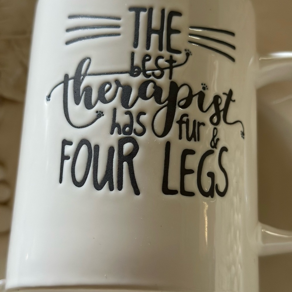 Large White Ceramic Mug with Black Text